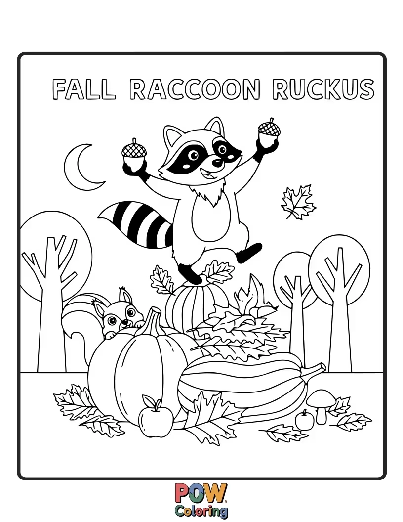 Free coloring page of A raccoon attempting to steal a pie cooling on a windowsill, looking very pleased with itself.