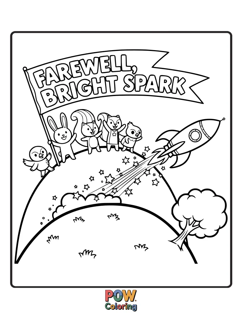 Free coloring page of A cute, smiling lightbulb waving goodbye, its filament glowing softly. A metaphor for someone moving on to new illumination.