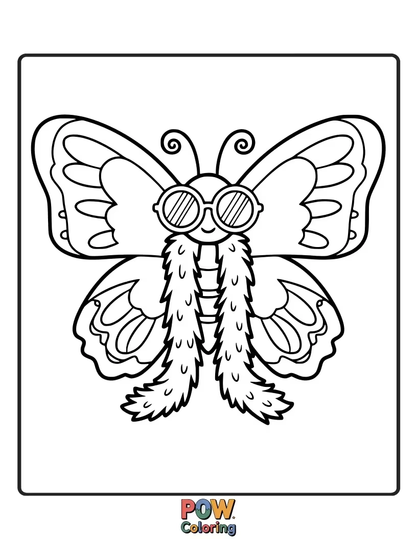 Free coloring page of A glamorous butterfly with soft feather boa wings, posing elegantly on a sparkling tiara. Simply fabulous!