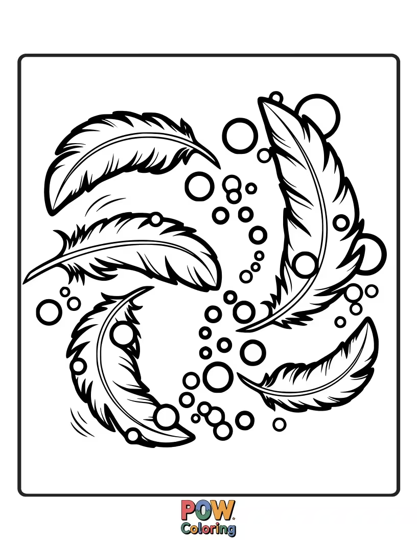 Free coloring page of Feathers interwoven with playful polka dots, creating a fun and modern design with a pop of charm.