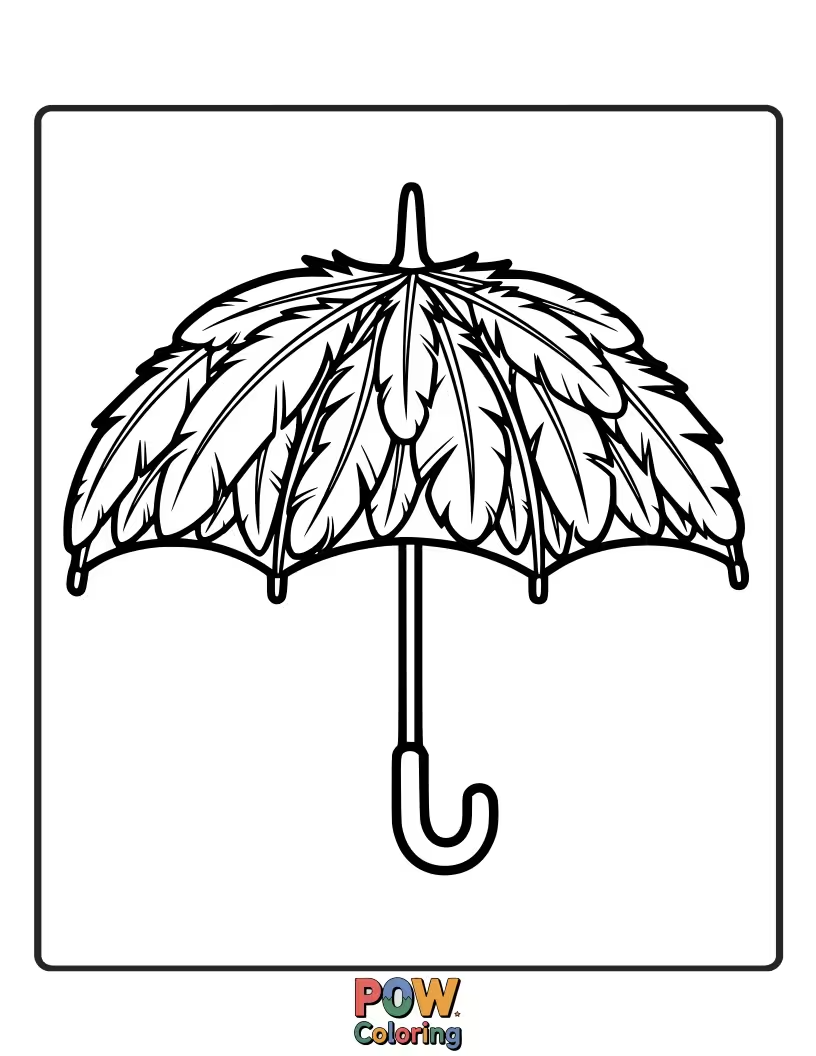 Free coloring page of A single feather ingeniously shaped to resemble a tiny umbrella, perfect for a cute and quirky illustration.