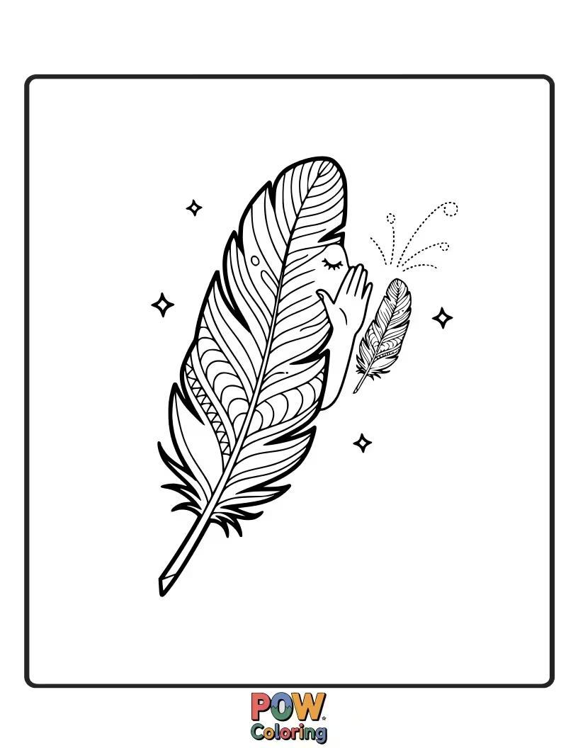 Free coloring page of Two feathers leaning towards each other, as if sharing whispered secrets, creating an intimate and charming scene.