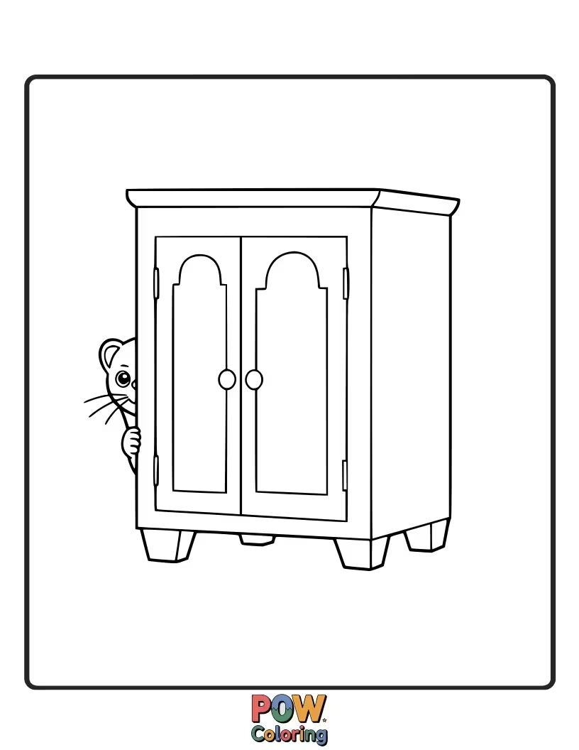 Free coloring page of A mischievous ferret hiding behind a potted plant, ready to surprise.