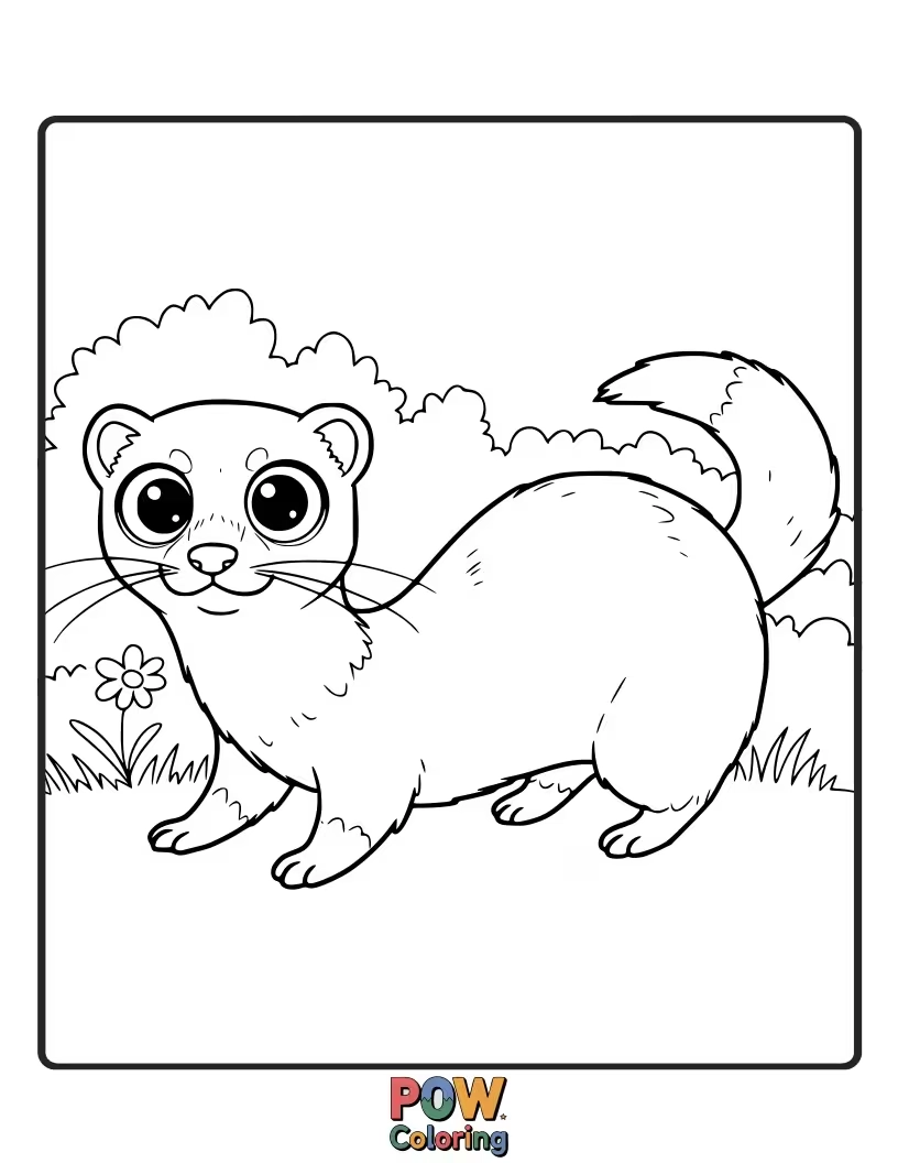 Free coloring page of A charming ferret with large, expressive eyes looking directly at the viewer.