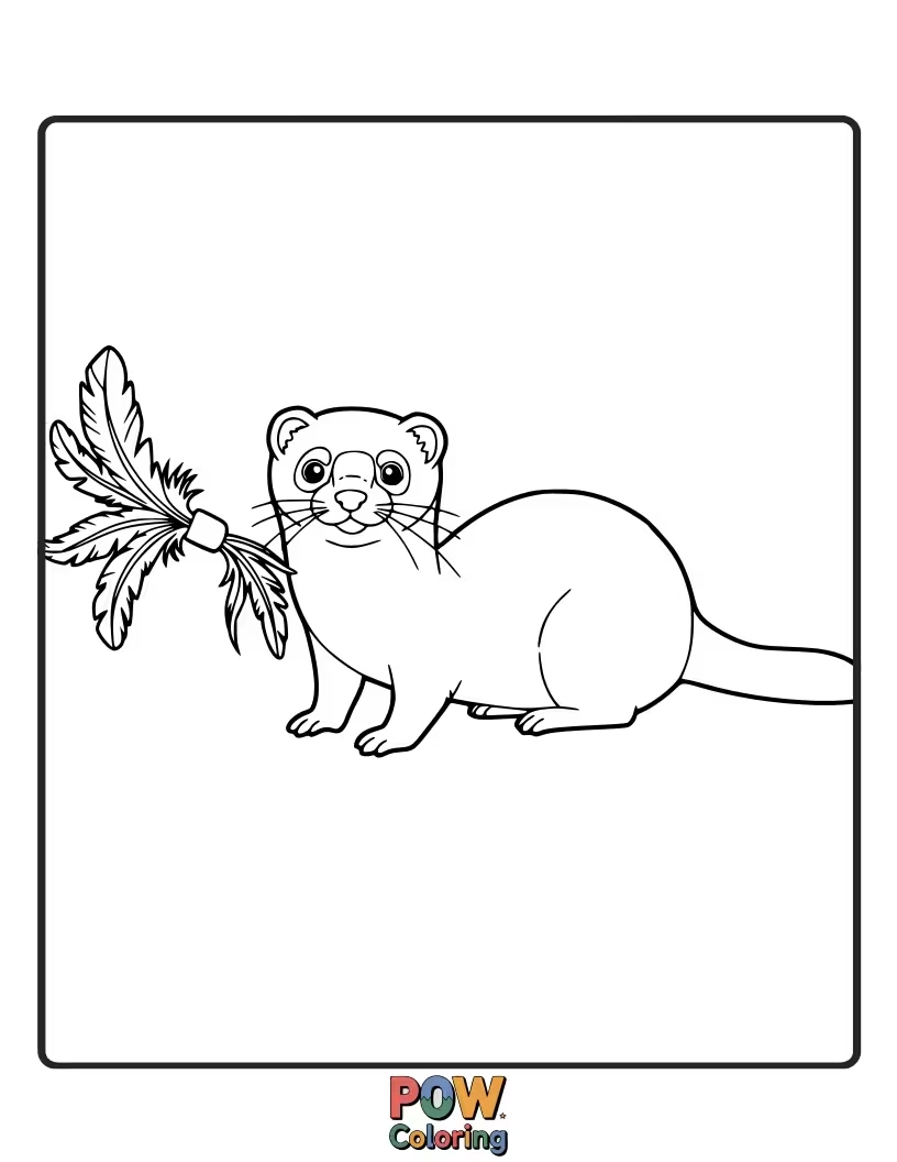 Free coloring page of An energetic ferret leaping to catch a dangling feather toy.