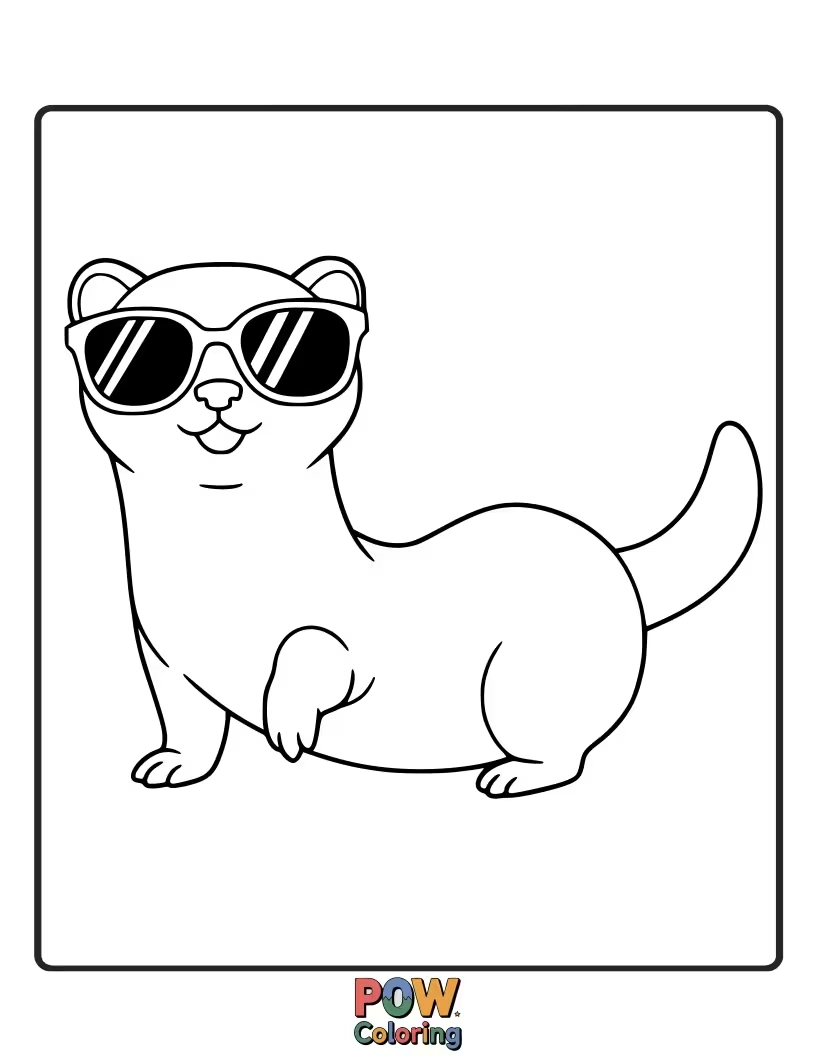 Free coloring page of A cool ferret sporting a pair of stylish sunglasses.