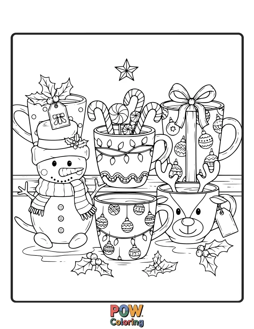Free coloring page of Joyful cups celebrating a special occasion with sparkling decorations and festive spirit. Perfect for any celebration.