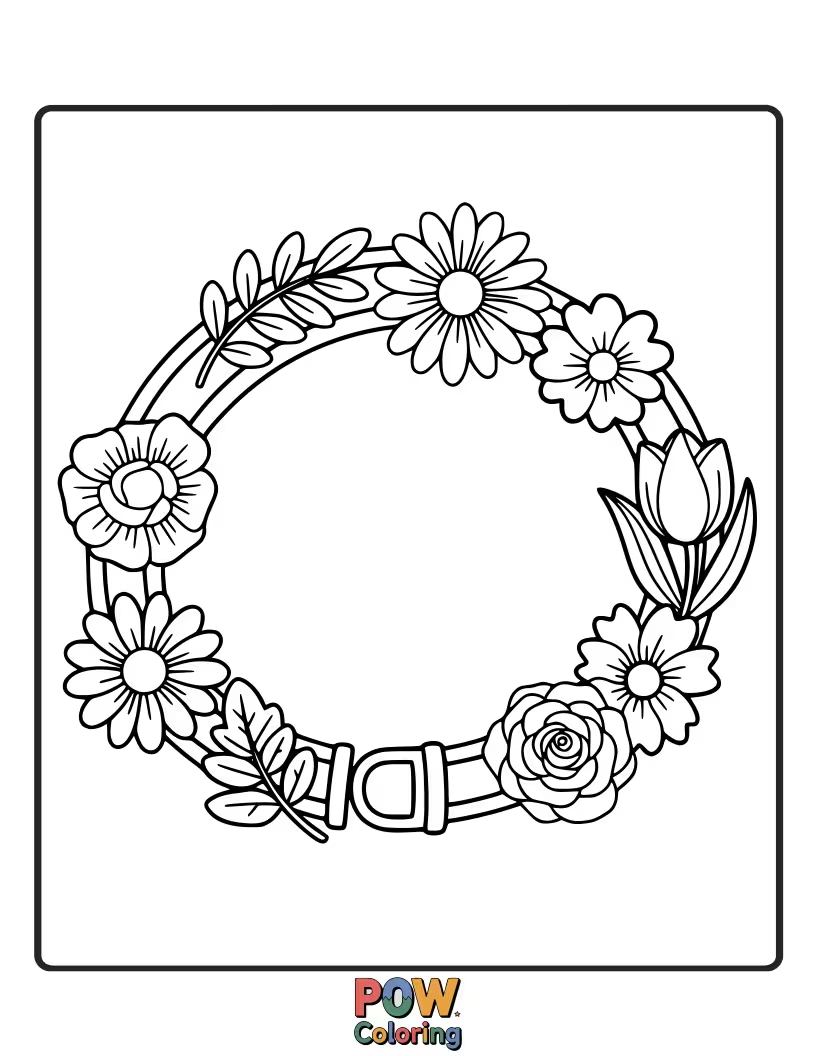 Free coloring page of Delicate flowers adorn a bracelet, with each bloom offering a unique petal design to color. Beautiful botanical accents.