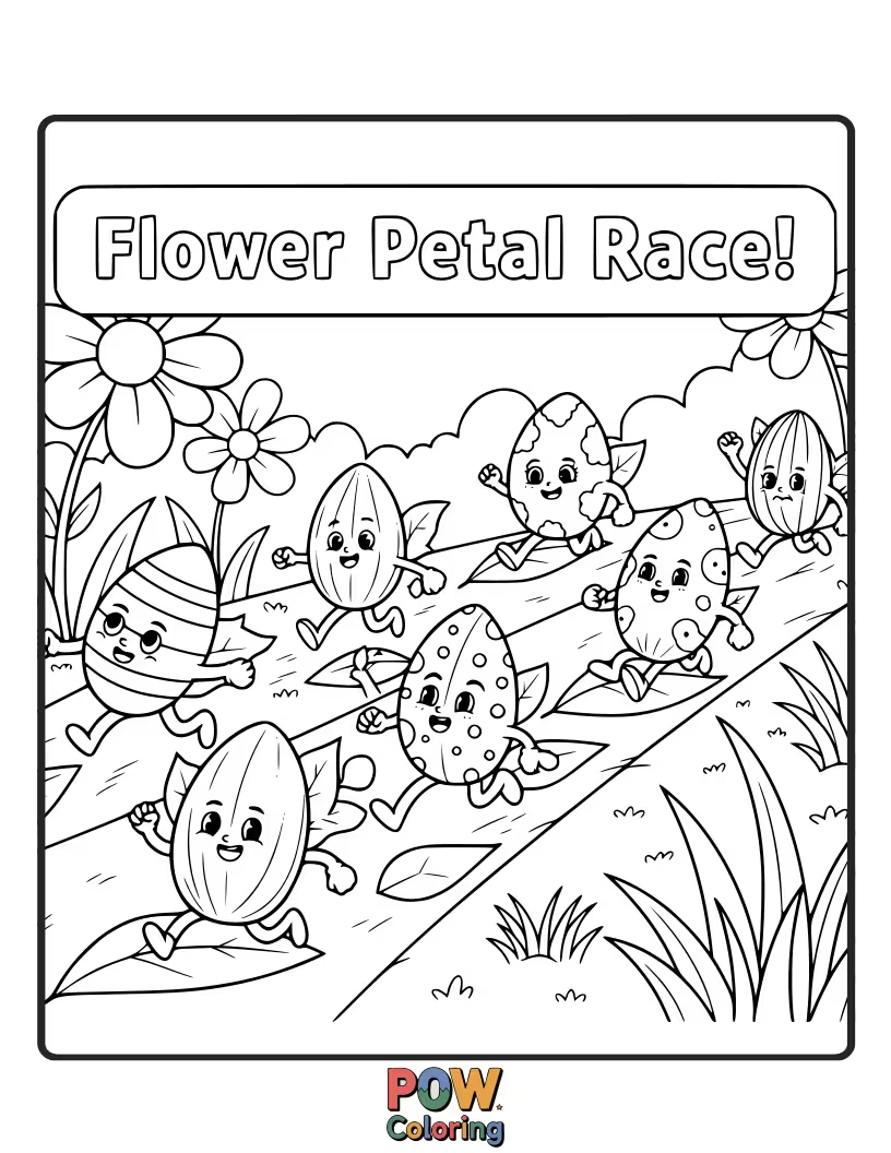Free coloring page of Delicate flower petals are gently drifting and racing on a gentle breeze, creating a beautiful scene.