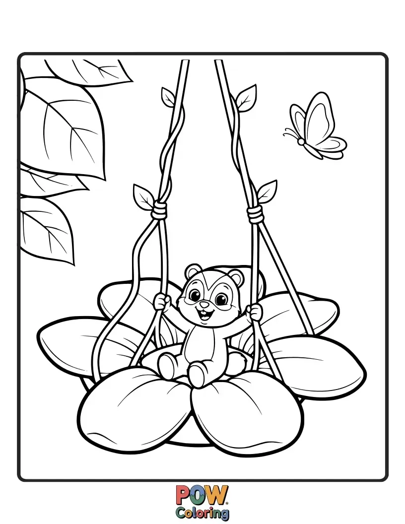 Free coloring page of A delicate butterfly flutters and swings on a giant, soft flower petal, surrounded by blooming roses.