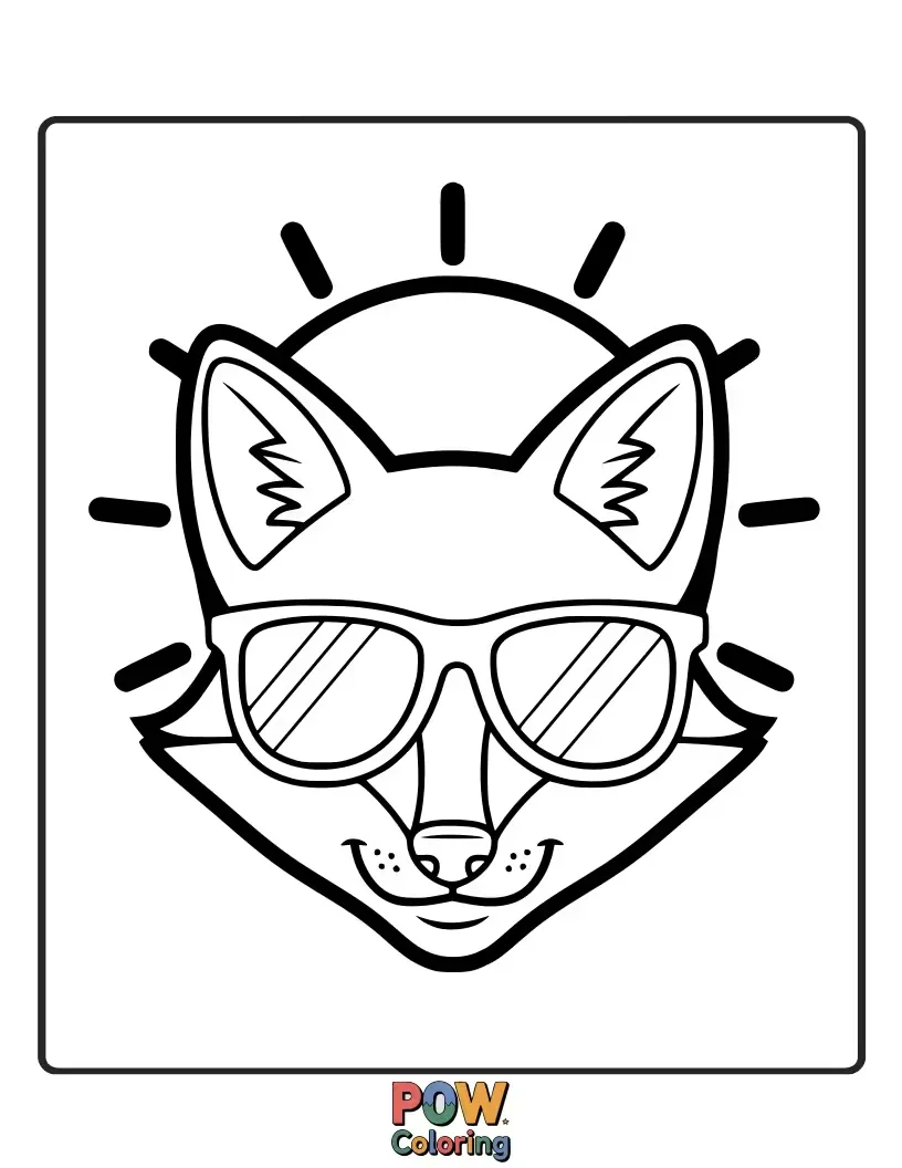 Free coloring page of A cunning fox wearing stylish sunglasses, adding cleverness and chic to your page.