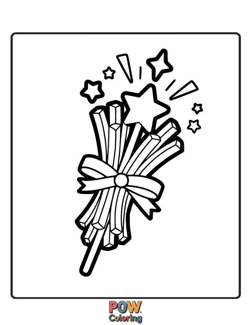Free coloring page of A whimsical french fry holding a sparkling magic wand, ready to cast colorful spells. Make your imagination come alive!
