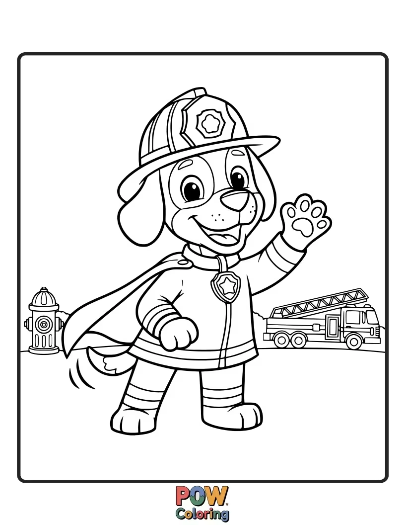 Free coloring page of A loyal dalmatian, the traditional firefighter's companion, ready to be colored with fun spots and a happy expression.