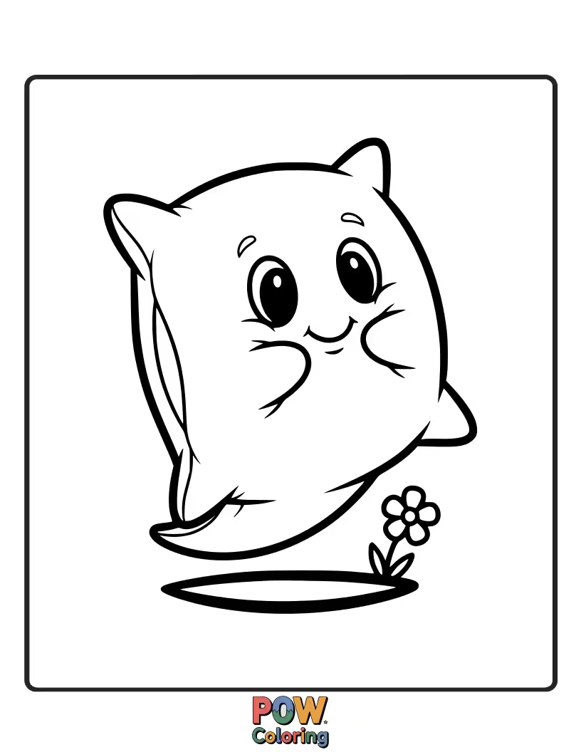 Free coloring page of A shy, smiling ghost peeking over a fluffy pillow. Add some spooky-sweet colors to this gentle apparition.