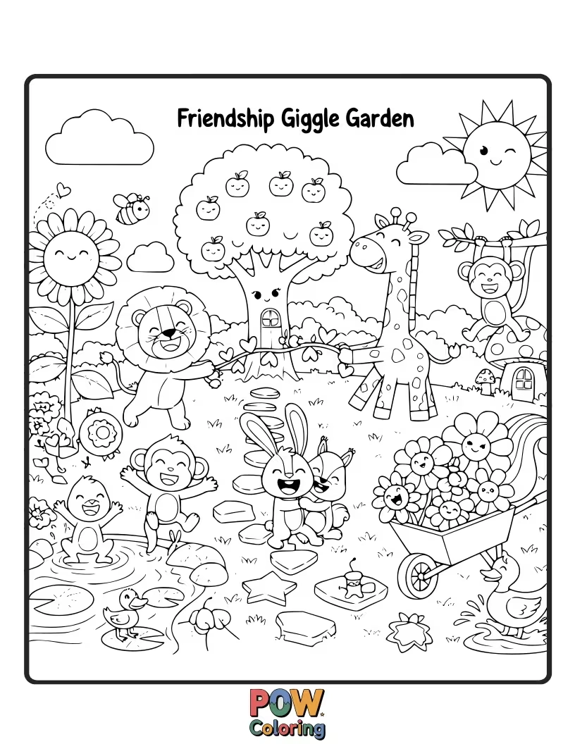 Free coloring page of The mischievous jungle friends were laughing and giggling with each other.