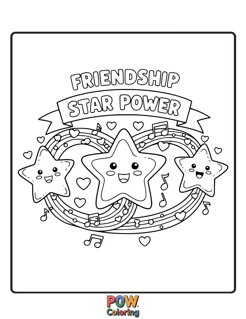 Free coloring page of A group of star pals gazing up at a sky filled with twinkling stars, holding hands and sharing dreams.