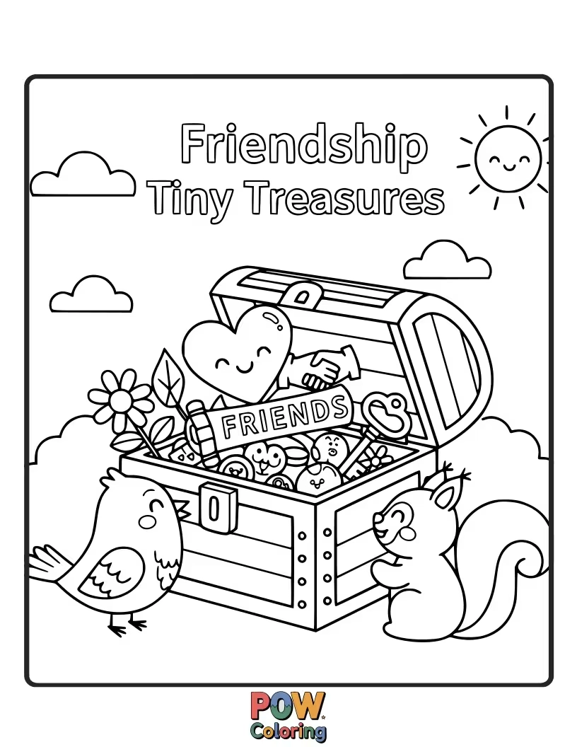 Free coloring page of Two friends were revealing their tiny treasures they both collected.