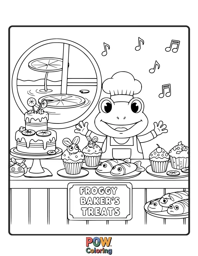 Free coloring page of With gears and wires, this clever frog is building a wacky invention. Bring this unique contraption to life with color!