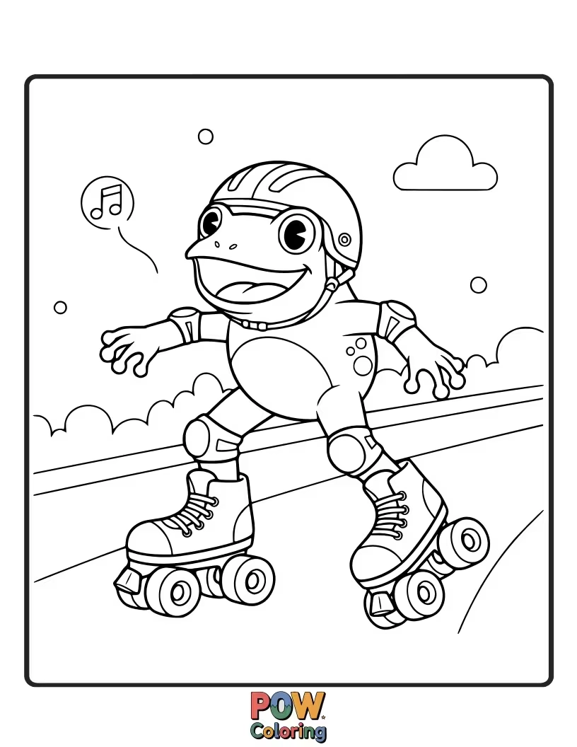 Free coloring page of This enthusiastic frog is decorating a delicious cake with colorful frosting. Sweeten this scene with your artistic touch!