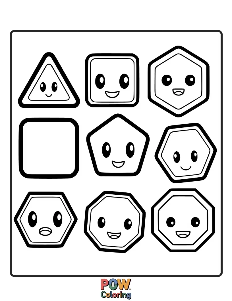 Free coloring page of Explore various polygons, from simple triangles to complex octagons, for a creative geometric coloring adventure.