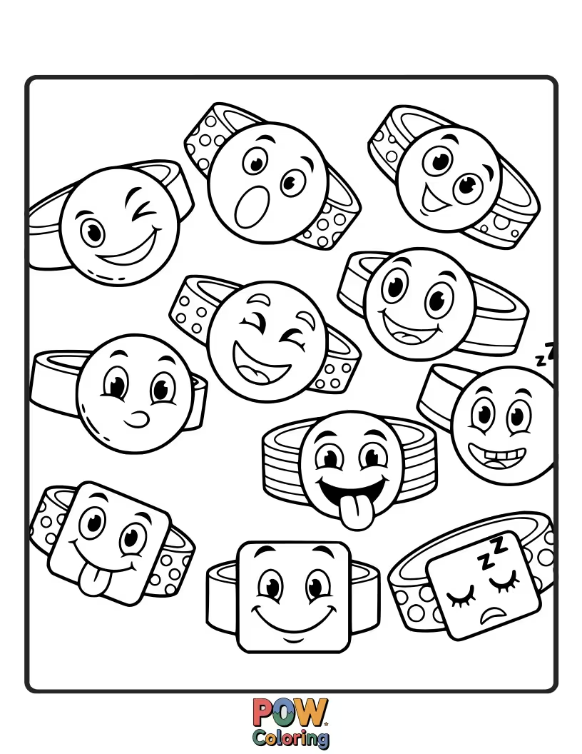 Free coloring page of A bracelet made of simple, happy faces with different cute expressions. Guaranteed to bring a smile.