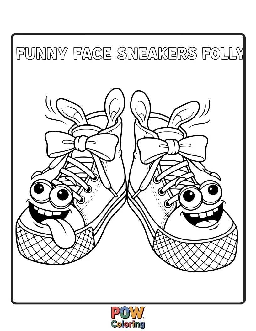 Free coloring page of The fun faces of sneakers makes them cute and unique creation on them.