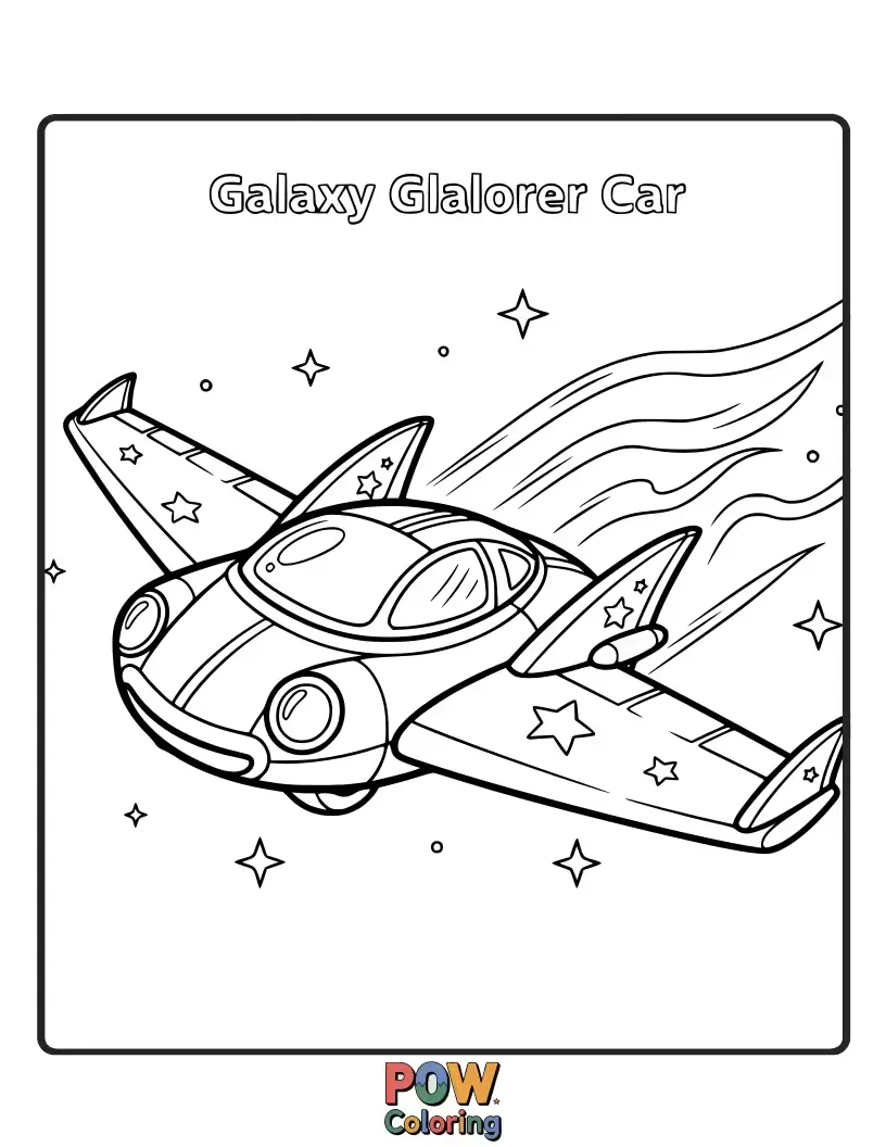 Free coloring page of A sleek car designed to travel through outer space, adorned with stars and nebulae.