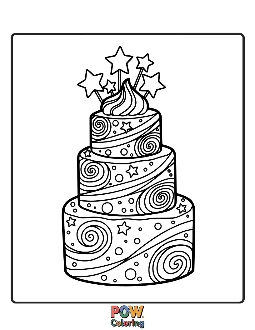 Free coloring page of Cosmic swirls of vibrant colors create stunning galaxy-themed cakes, perfect for aspiring astronauts and dreamers.