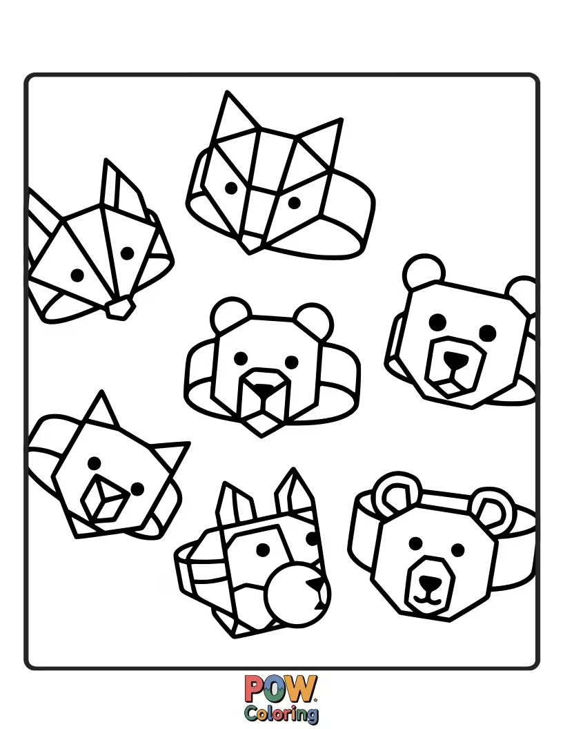 Free coloring page of Animals are stylized into clean geometric shapes, creating a modern and artistic bracelet. Unique and chic.