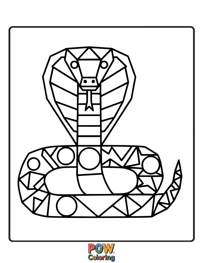 Free coloring page of A unique cobra snake composed of interlocking geometric shapes, creating a modern and abstract design.