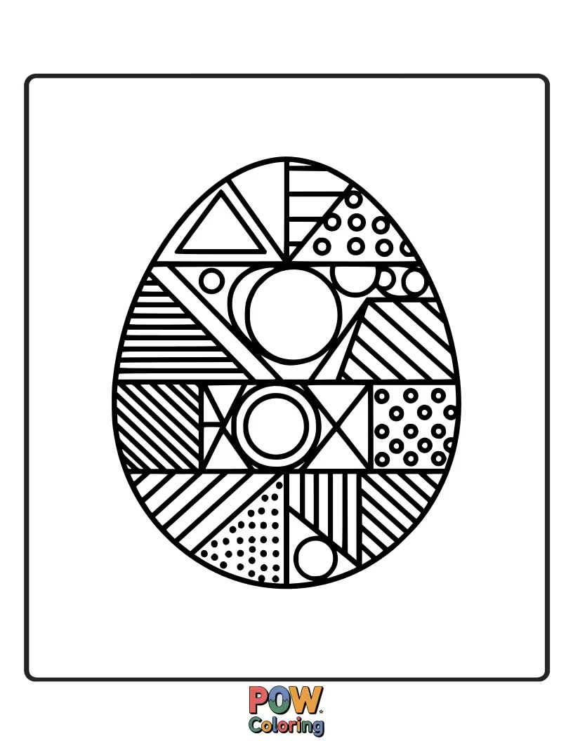 Free coloring page of An egg intricately patterned with clean geometric shapes like triangles, squares, and circles, offering a modern artistic challenge.