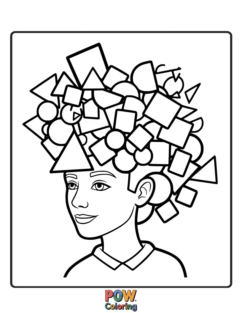 Free coloring page of A modern haircut with sharp, geometric shapes and lines.