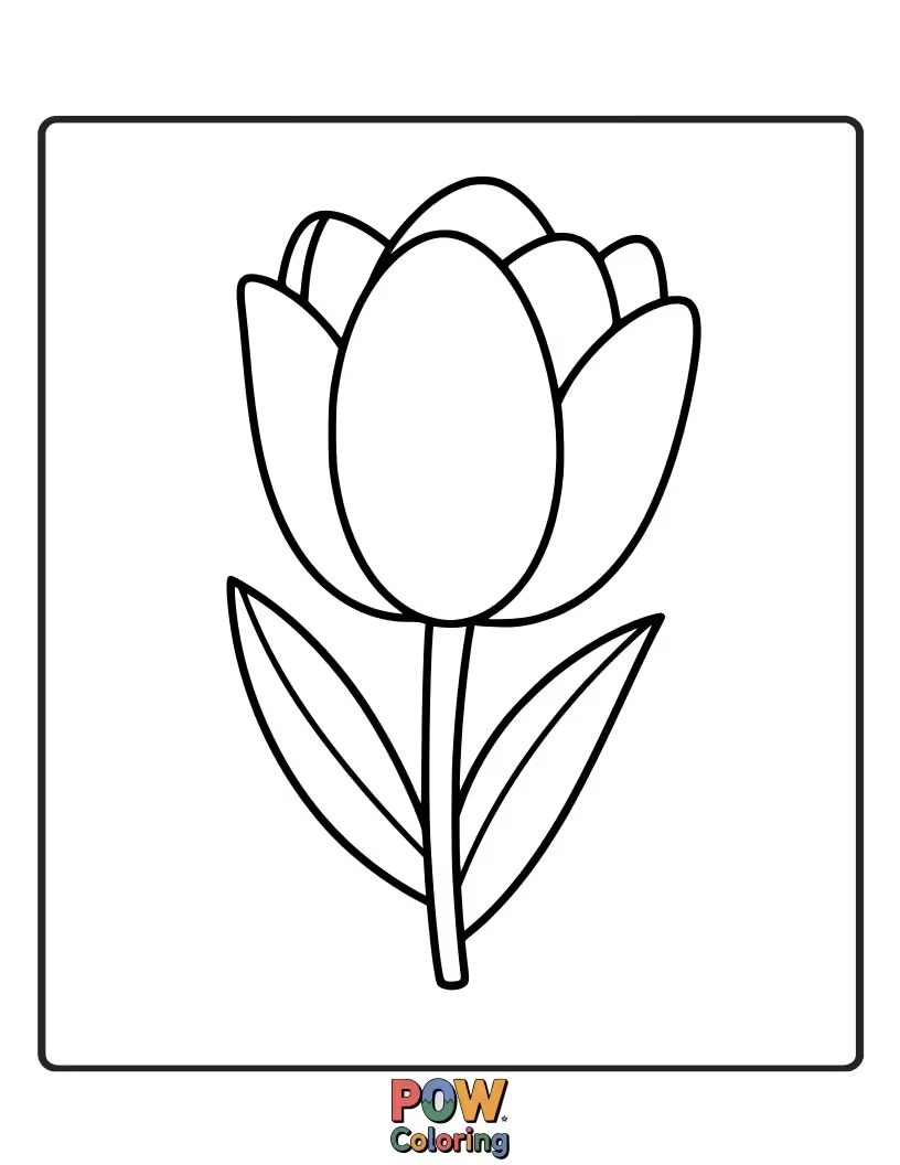Free coloring page of A single, enormous tulip, its petals unfurling majestically. Children can experiment with bold color gradients to fill its grand form.