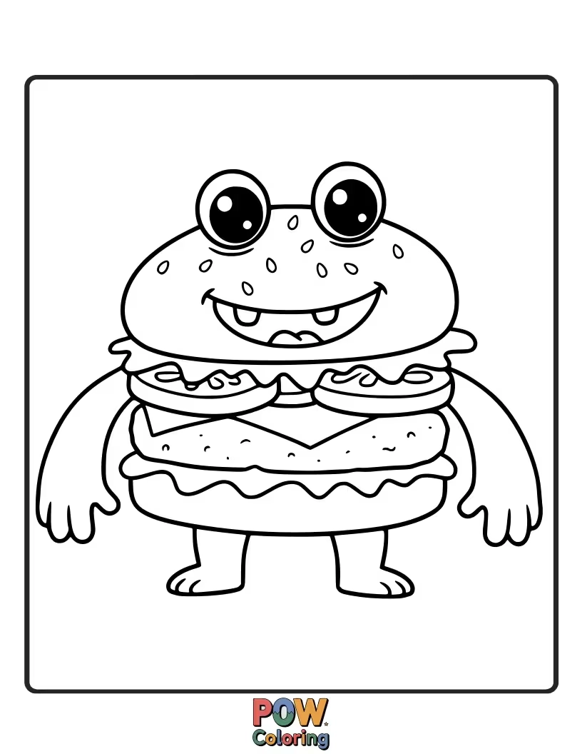 Free coloring page of An enormous, over-the-top burger with layers of everything imaginable. A colossal creation to color.