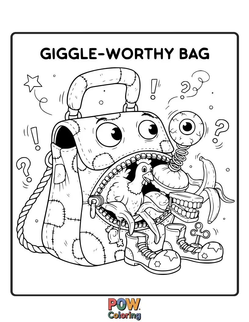 Free coloring page of Funny and quirky bags with silly faces and humorous details, guaranteed to bring a smile and playful coloring.