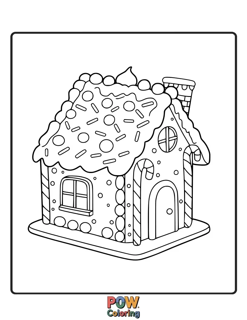 Free coloring page of A delicious gingerbread house waiting to be decorated with icing, candies, and sprinkles. Let your creativity run wild!