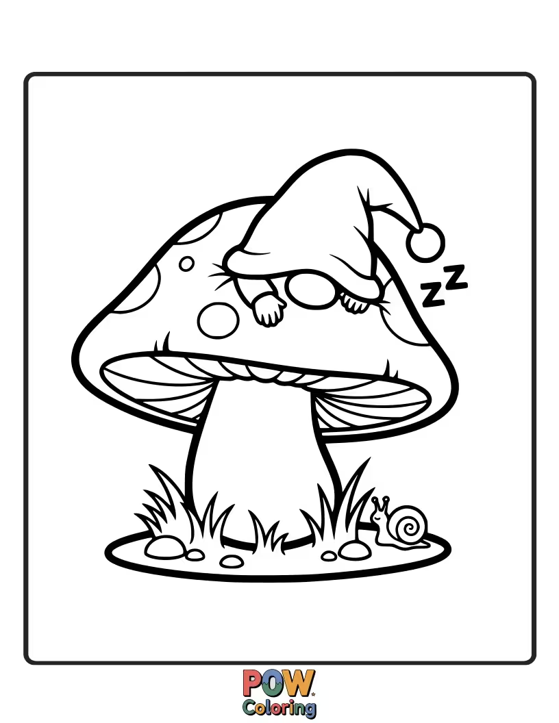 Free coloring page of A whimsical pillow shaped like a mushroom, perfect for a little gnome to rest upon. Color its enchanted forest feel.