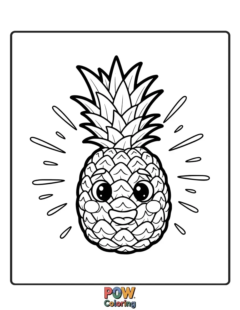 Free coloring page of A majestic pineapple bathed in a soft, golden sunset glow, exuding tropical radiance.