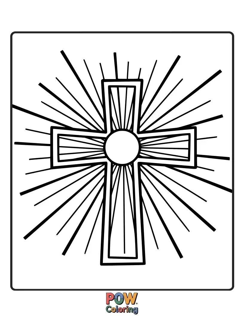 Free coloring page of A radiant cross designed to capture the warmth of golden sunlight, bringing a bright and cheerful feeling.
