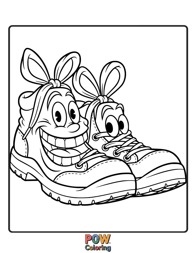 Free coloring page of The sneakers is smiling with a goofy smiley grin.