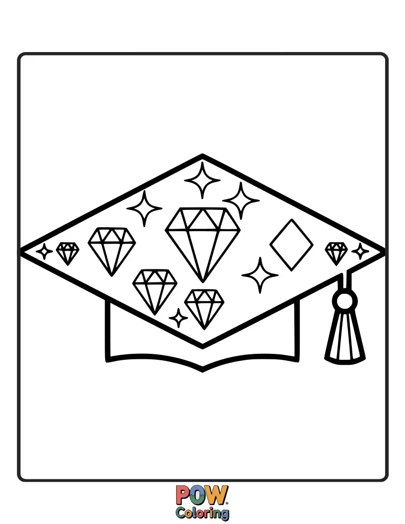 Free coloring page of A sparkling diamond with a graduation cap, symbolizing the precious and valuable nature of education and achievement.