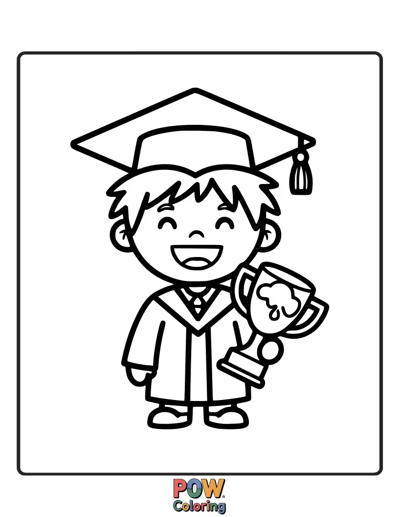 Free coloring page of A creative artist character with a graduation cap, holding a paintbrush and palette, ready to paint their future.