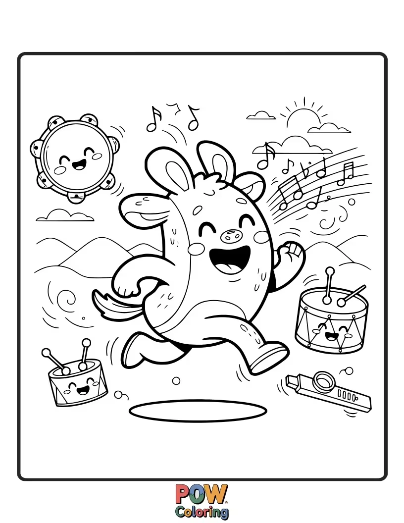Free coloring page of A group of happy children are enthusiastically shaking their groggers, creating a whirlwind of noise and laughter.