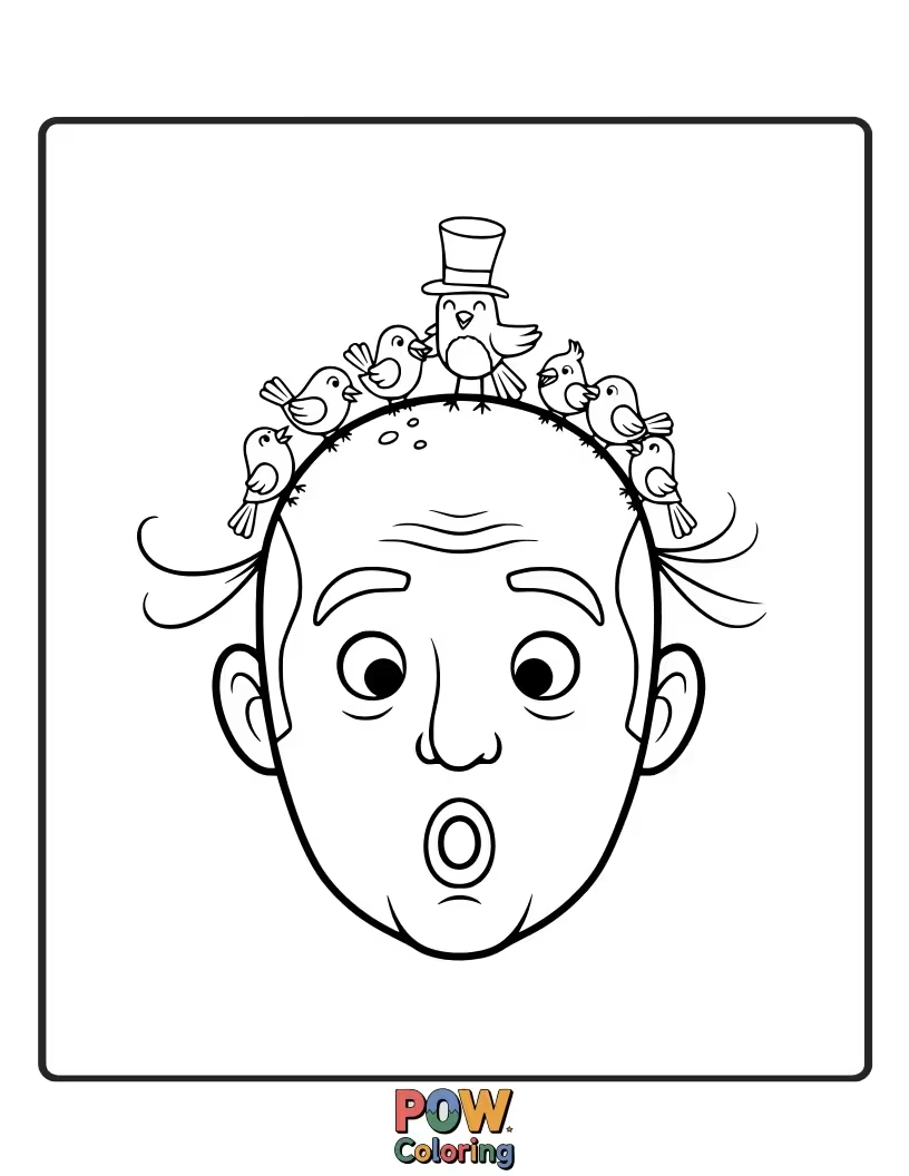 Free coloring page of Haman is shown with a comically surprised expression and absolutely no hat, after it's been playfully snatched away.