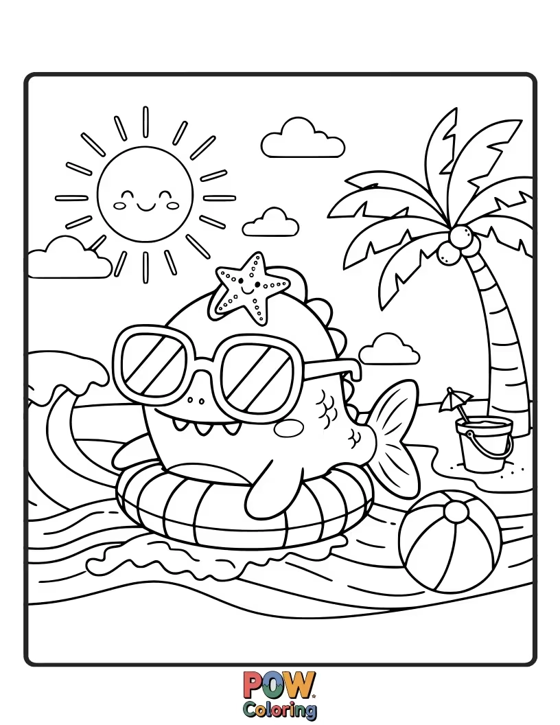 Free coloring page of Hangyodon building a sandcastle with a playful dolphin friend.