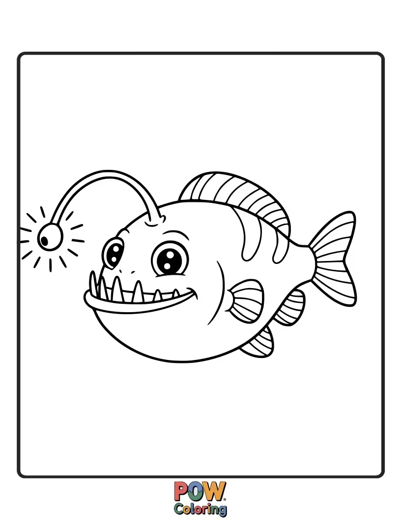 Free coloring page of A simple anglerfish with its distinctive lure, a fun and slightly mysterious creature for imaginative coloring.