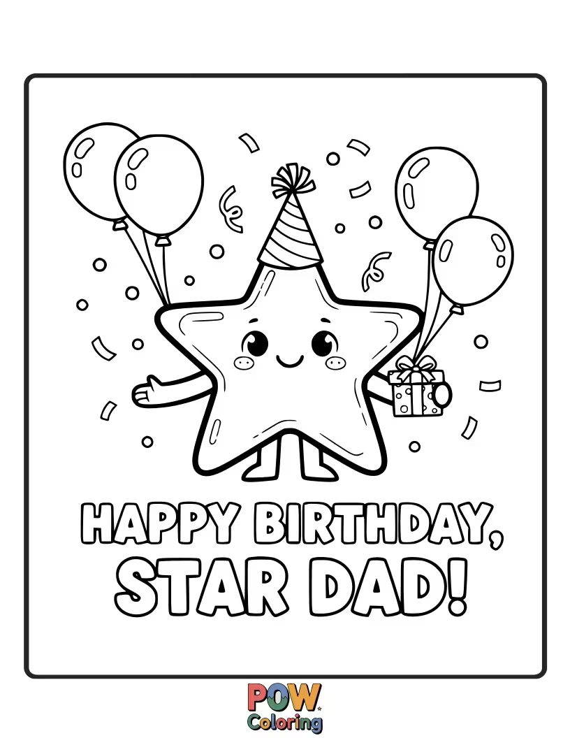 Free coloring page of A dad shines brightly like a star, surrounded by celestial patterns and twinkling lights.