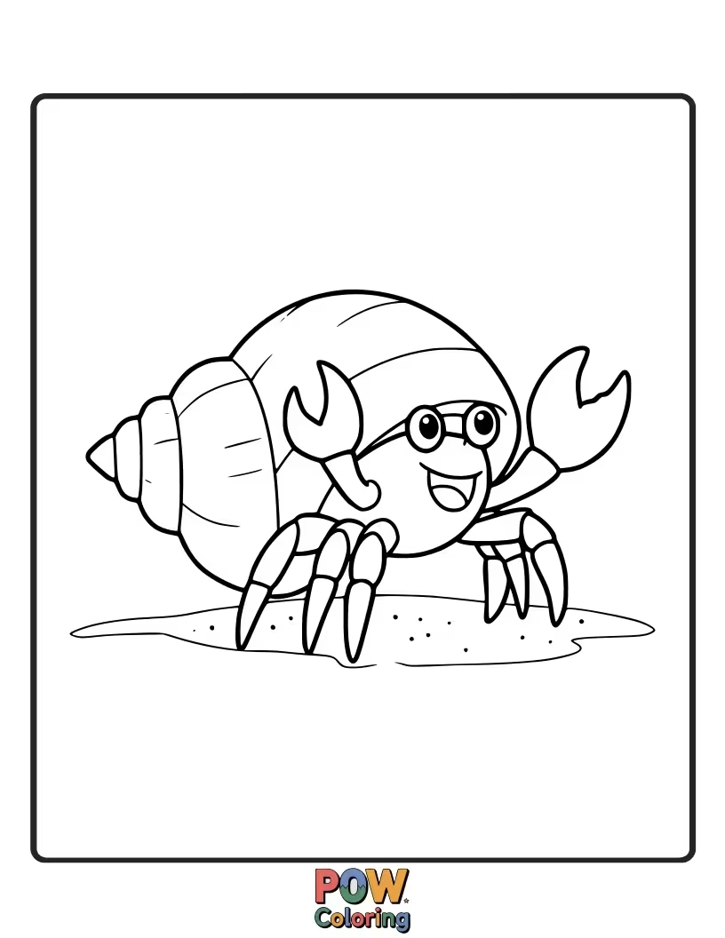 Free coloring page of A cute hermit crab peeking out of its shell, a simple and charming creature for little artists to color.