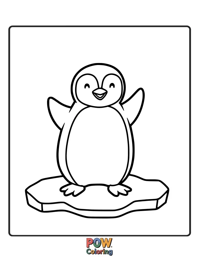 Free coloring page of A cheerful penguin with a big smile, waving hello. Perfect for little hands to color with bright, happy colors and practice fine motor skills.