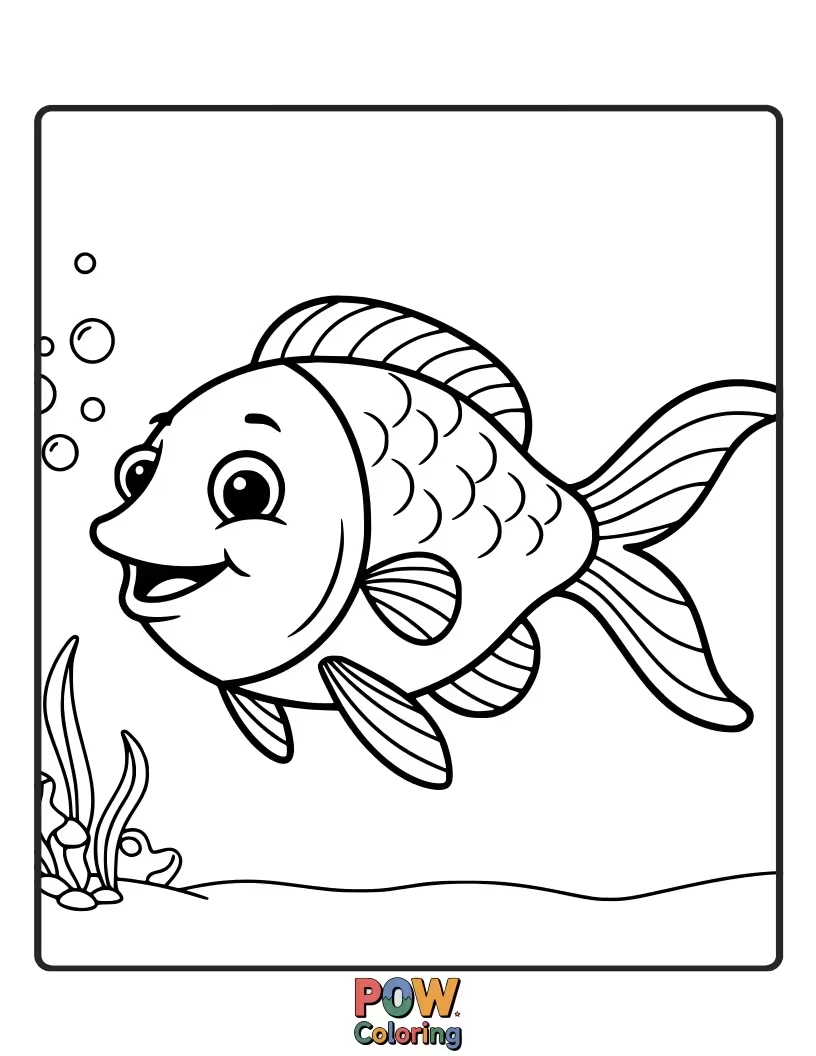 Free coloring page of A cheerful fish with a big smile, perfect for little hands to color and bring to life with vibrant hues.